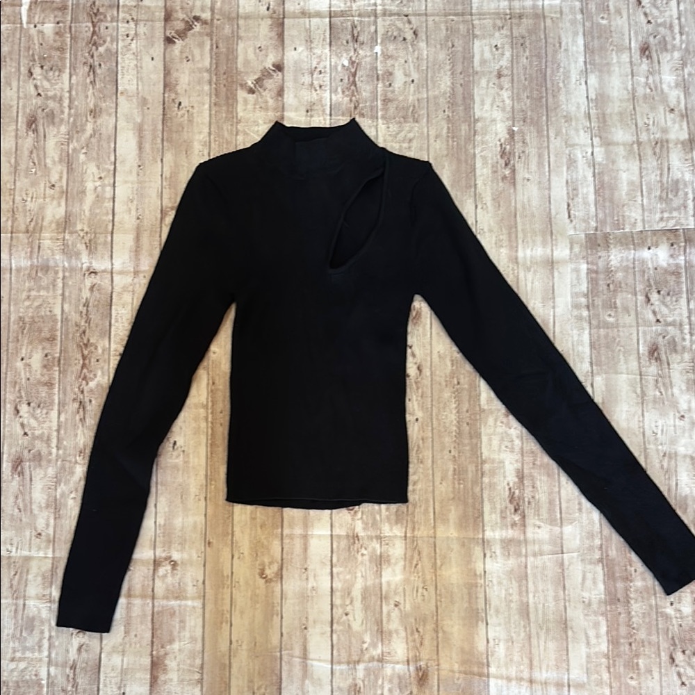 Say What? Black Fitted Ribbed Top with mock turtleneck